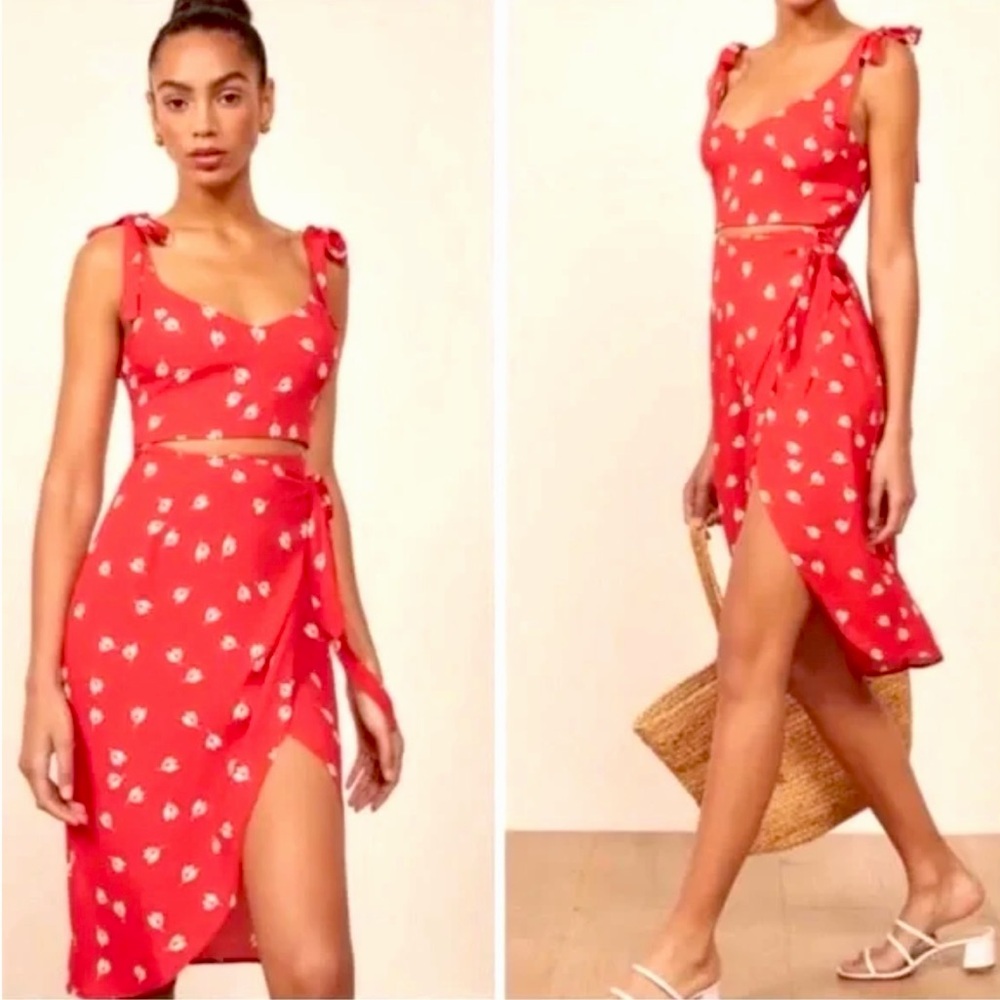 Reformation Red Floral High Low Dress
